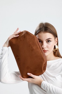 Einzigartige Wildleder Clutch Tasche für Damen, braune Wildleder Handtasche, ...