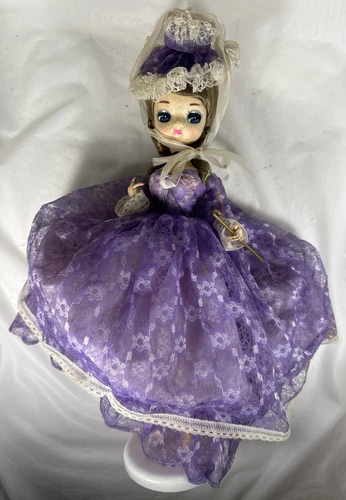 VTG Big Eyes Doll 17" Bradley Korea 1976 Purple dress