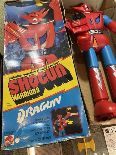 Boxed 1976 MATTEL SHOGUN WARRIORS DRAGUN W/ ORIG BOX & 3 Axes & 11 Stars So NICE - Picture 6 of 16