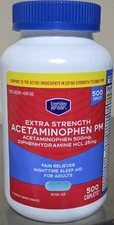 Berkley Jensen Ex Strength Non-Aspirin PM Tylenol Pain Relief 500 Cap EXP  8/27