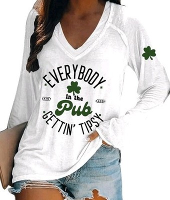 Women's ''Everybody In The Pub Gettin' Tipsy'' Long Sleeve, V-Neck T-Shirt New, Sm