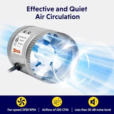 Inline Duct Fan with Low Noise Exhaust Booster for HVAC Ventilation in Grow Tent