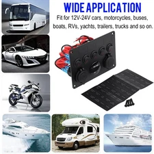 5 Gang Toggle Switch Panel Dual USB Charger Voltmeter For Car Boat QUED