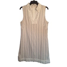Eliza J Striped Linen Blend Shift Dress Sz 12 Neutral Hamptons Coastal Old Money