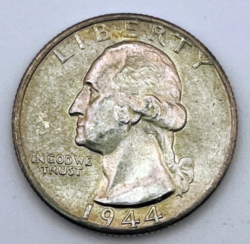 1944 D Washington Quarter 90% Silver AU Toned Toning Better Date