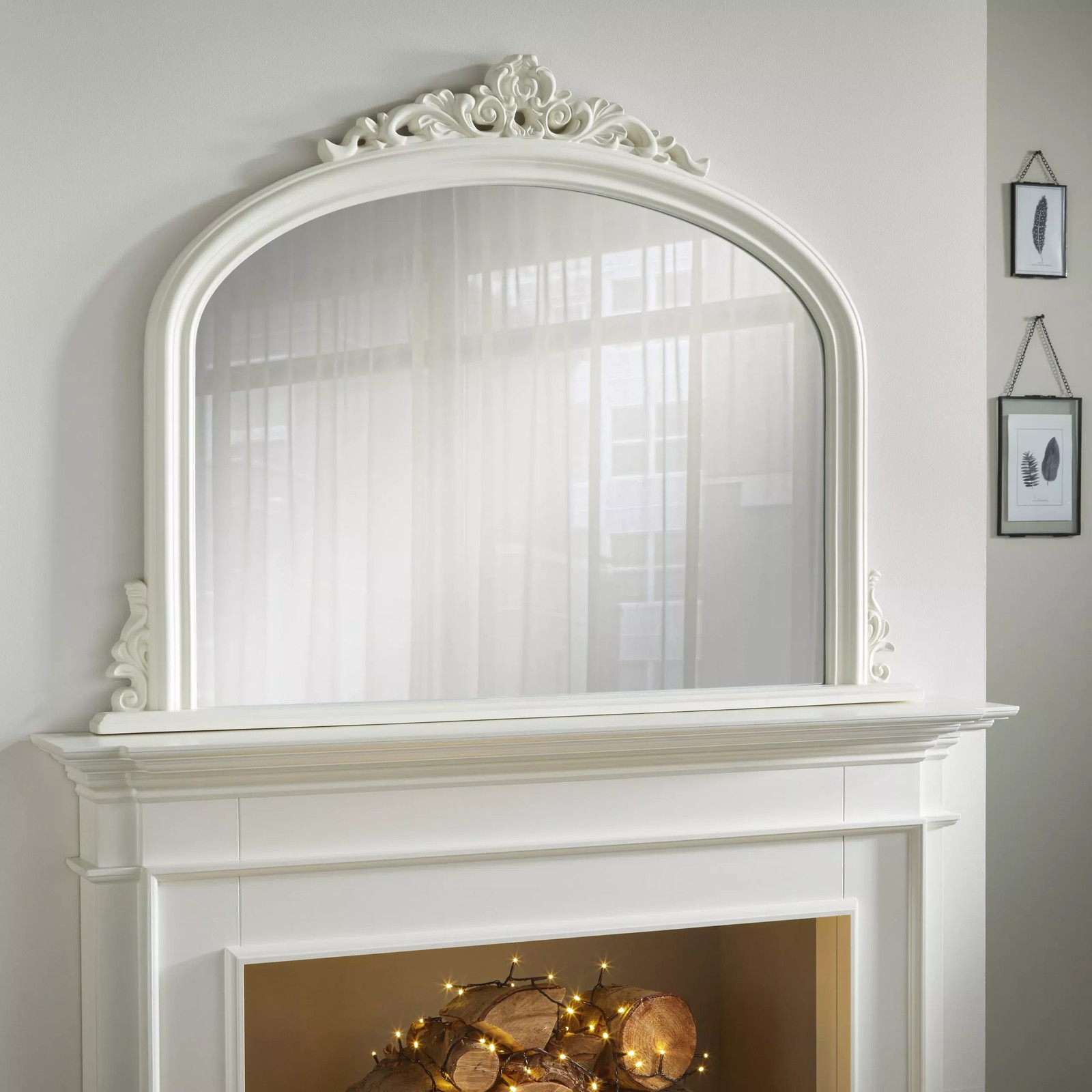 Overmantle Mirror Richmond Arched with Antique Ivory Frame-H 91cm xL 122cmXW5cm