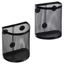2-Pack Magnetic Pencil Holder Organizer Black Mesh Cup with 3 Magnets for Locker