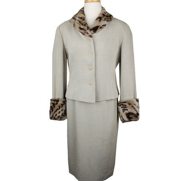 Kenzo Beige Léopard Imprimé achats Eco Fourrure Laine Deux Pièces 42 26809543