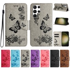 For Samsung S26 S25 S24 S23 S22 Embossed Flip Holder Leather Wallet Case Strap
