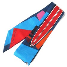 HERMES Sea Surf and Fun Silk Twilly Scarf Multicolor Ladies Vintage Used