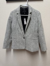 NWT Banana Republic Women's Sz.6P black and white herringbone tweed wool Blazer