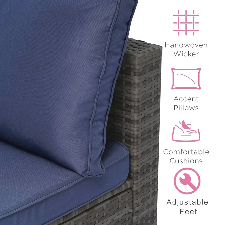 MOCHITO 7 件套户外藤条沙发露台家具套装海军蓝 — 第 4/4 张图片