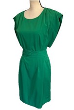 Eliza J Dress Women's Kelly Green Pleated Short Sleeve A-Line Midi Lined Size 4