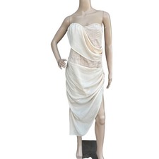 Pretty Little Thing Womens 14 Cream Strapless Dress Ruched Asymmetrical Chiffon