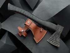 Hand Forged Viking Axe  High Carbon Steel Blade, Black Leather Wrapped Handle