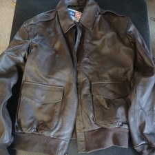 American Mystique Mens Tan Leather Jacket Bomber Style Made in USA