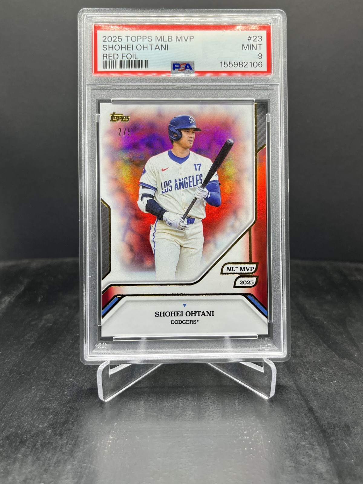 2025 Topps MLB MVP Collection Shohei Ohtani 2025 NL MVP Red Foil 2/5 PSA 9 #23 view 1