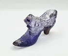 VTG FENTON Daisy Button Cat Head Purple Glass Slipper Shoe Hand Painted D Owens