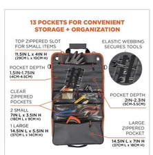 Arsenal 5874 Roll Up Tool Bag with Clear Zippered Pockets, Tool Organizer