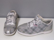 WOMENS SZ 8.5 DEXTER ANA BOWLING SHOES-SILVER GRAY PLAID w/PINK