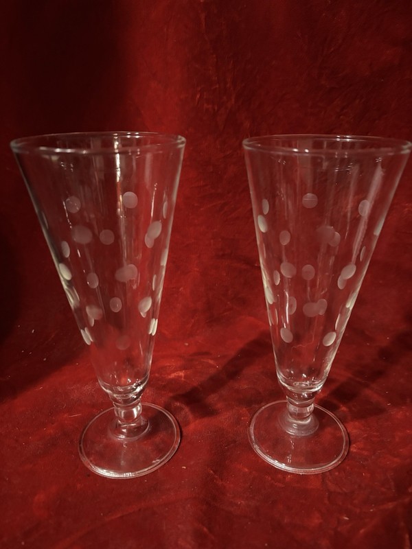 Vintage Anchor Hocking Mid-Century Frosted Dots Glasses 7.5” Tall Set of 2