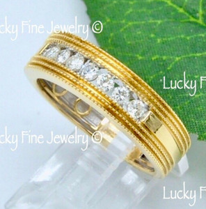 Men's Diamond Ring 0.44 ct 14k Solid Yellow Gold Mens Diamond Ring Channel Set