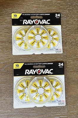 Rayovac Size 10 Hearing Aid Batteries 24 Count Pack Set of 2 (48) - Brand New