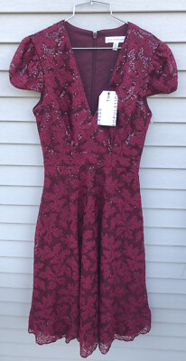  Dress The Population Magdalena Leaf Sequin Lace Fit & Flare Midi-Dress XS