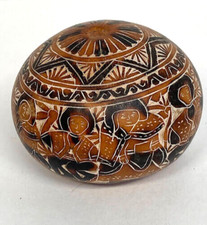 Peruvian Engraved Story Telling Gourd Shaker Numbered 197   2" X 3.5"