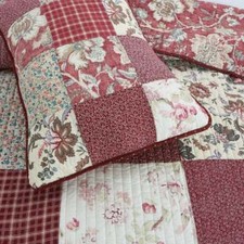 NEW COZY RED BLUE WHITE GREEN LEAF GREY BROWN PLAID PATCHWORK ROSE QUILT SET