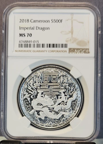 2018 CAMEROON SILVER 500 FRANCS IMPERIAL DRAGON NGC MS 70 BEAUTIFUL PERFECTION