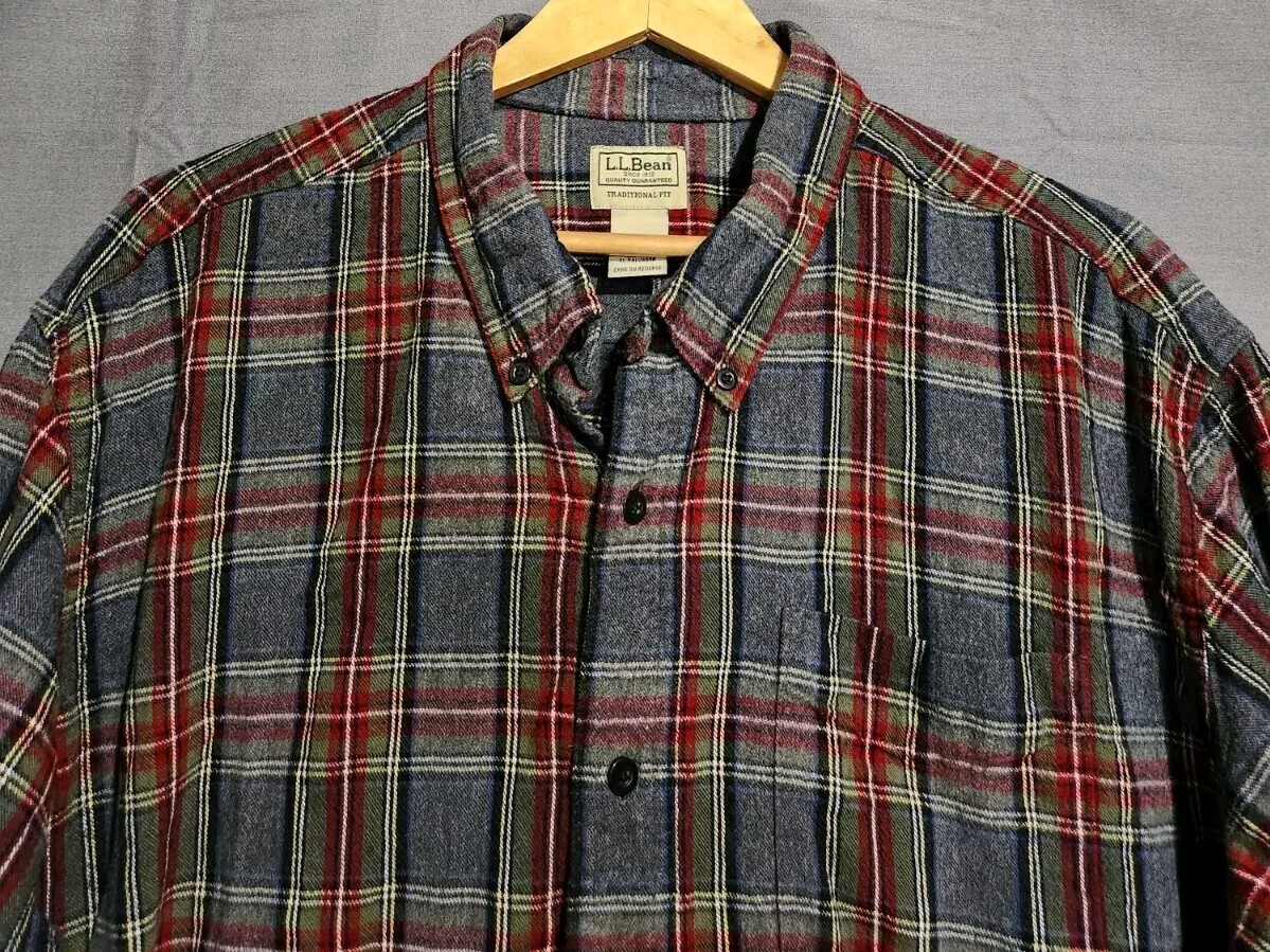 LL Bean Men's 2XL Midweight Plaid Flannel Long Sleeve Hiking Shirt Traditional Fit