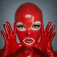 Red Latex Hood Open Eyes and Mouth for Catsuit Rubber Mask Club Wear Cosplay 