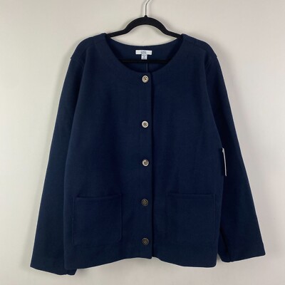 Croft & Barrow Button Front Jacket Size 2X Navy Blue Long Sleeve