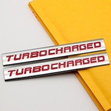 2pcs Chrome Red Metal Turbocharged Emblem Supercharged Engine Logo Car Suv Badge