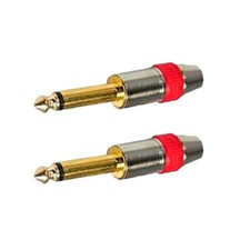 2x 6.35mm 1/4" Mono Male Plug Metal Audio Connector Nickel Housing Gold Plated