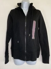 Womens Active Life Zip Up Hoodie Small Ribbed Black Drawstring Pockets Thumbhole
