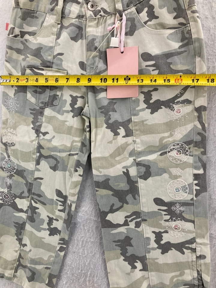 Calça Bongo YOUTH 16 Verde Camuflagem Capri Bordada Elástica Nova Com Etiqueta - Imagem 3 de 4