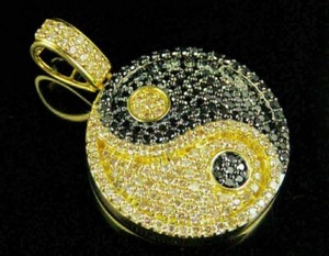 Authentic 14k Yellow Gold Plated 2.00Ct Round Lab Created Diamond Yin Yang Pendant
