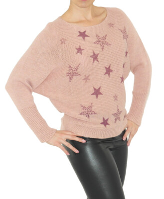 Pullover Strick Pulli Sterne Fledermausärmel Top leicht Wolle