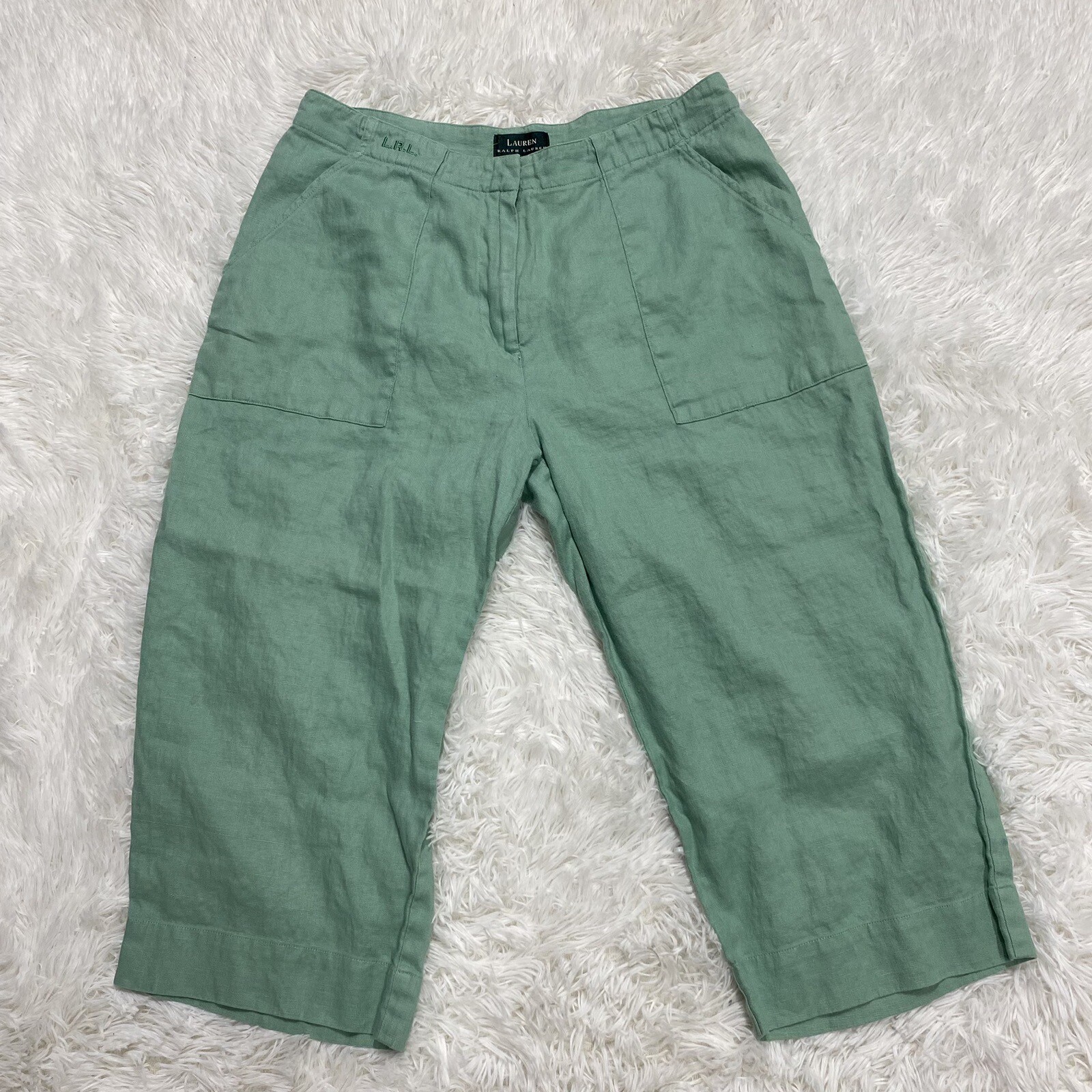 Lauren Ralph Lauren Linen Pants Womens 14 W Green Straight Leg