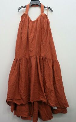 Lost Ink Womens Solid Orange Halter Neck Sweetheart Neck Casual Shift Dress XS