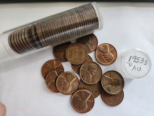 Roll of 1953-S AU/Gem Lincoln Wheat Cents, 50 Pennies 1C