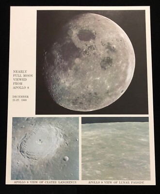APOLLO 8 NEARLY FULL MOON AS VIEWED 1968 COLOR 8 X 10 LITHO