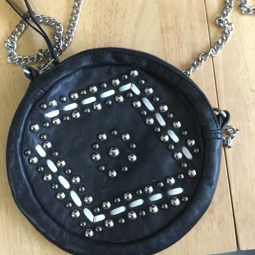 Black Real Leather Black Cross Body Bag Chain Detail and studs