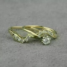 2CT Round Cut Simulated Diamond Women's Bridal Set Ring 14K Yellow Gold Plated