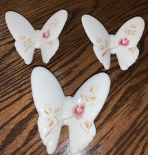 3 Vintage Ceramic Butterflies Rose Pink Lasting Products Inc Hand Painted USA