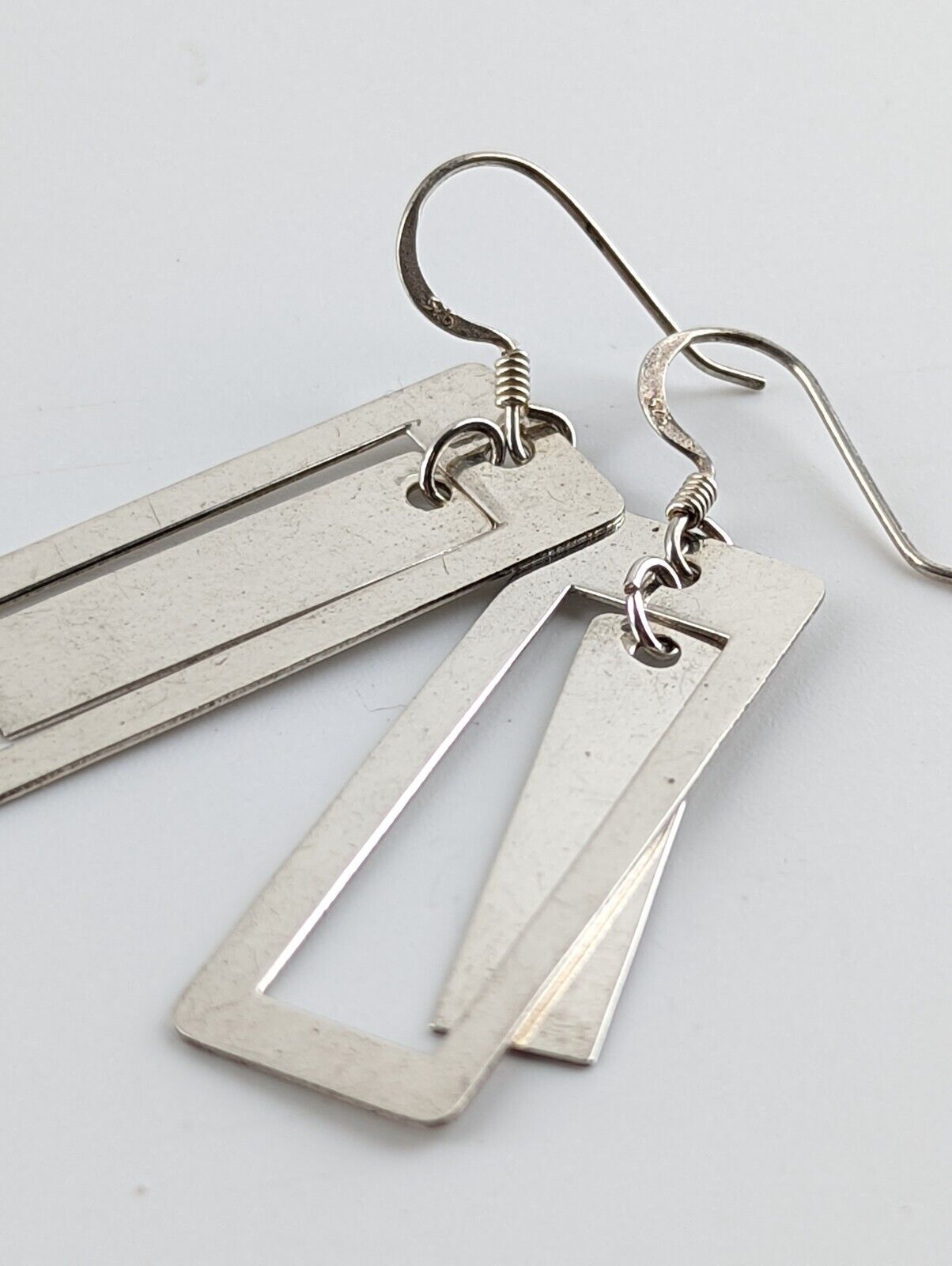 Vintage Sterling Silver Double Rectangular Dangle… - image 6