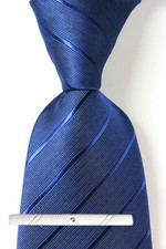 New Classic Striped Solid Blue JACQUARD WOVEN 100 Silk Men's Necktie Tie