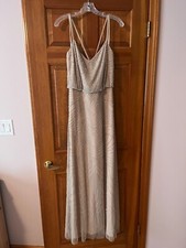 Adrianna Papell Womens Long Beaded Dress Sz 10 Silver Nude NWT